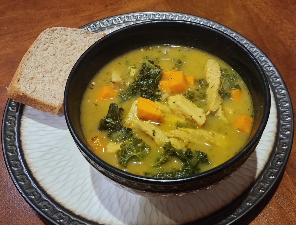 vegan chicken and kale soup